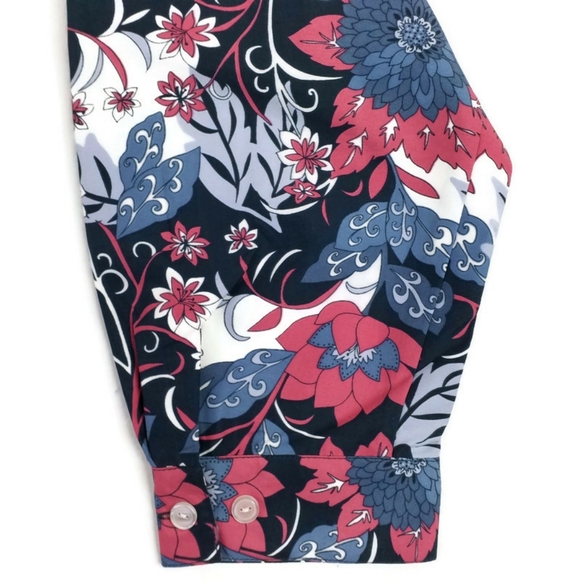 National Pink White Blue Floral Print Button Front Long Sleeve Blouse Women 22W - Picture 6 of 12